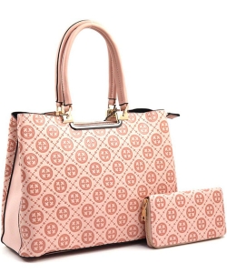 2in1 Fashion Faux Leather Geometric Handbag BCH-9132W PINK